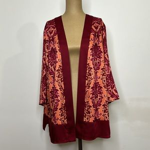 Susan Graver 🌸 Oversized 3/4 Sleeve Open Cardigan Cute Printed Cover-Up Top